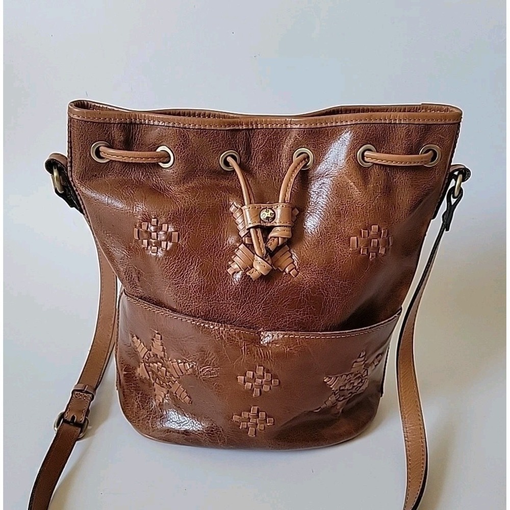 Patricia Nash Brindisi Barrel Bag Brown Leather Crossbody Artisan Western